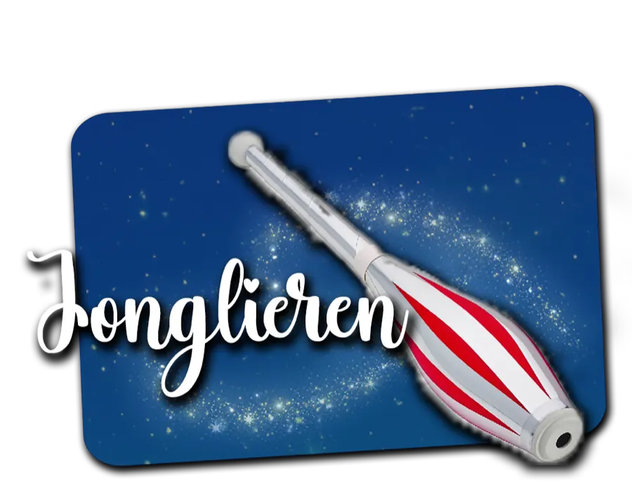 Jonglage-Nummer im Scheinwerferlicht mit fliegenden Keulen